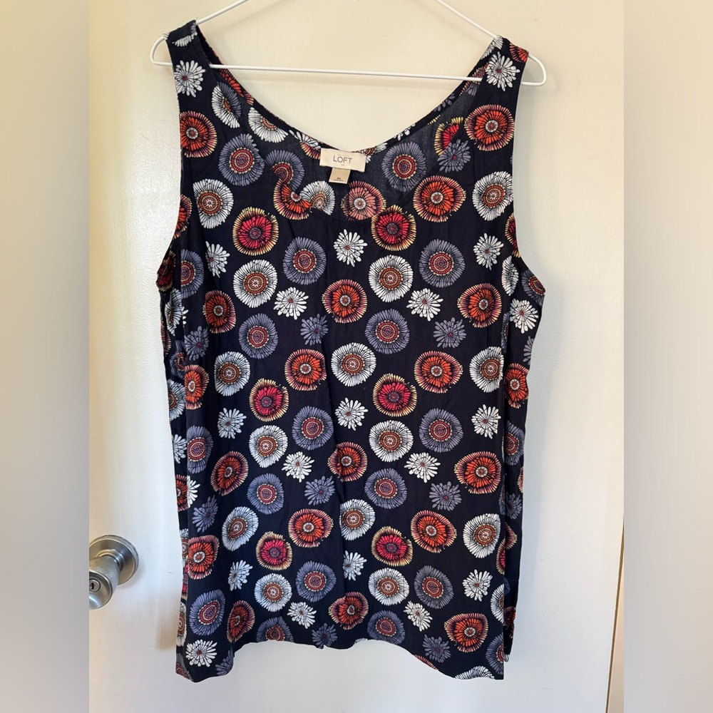 LOFT Navy Floral Sleeveless Blouse - XL